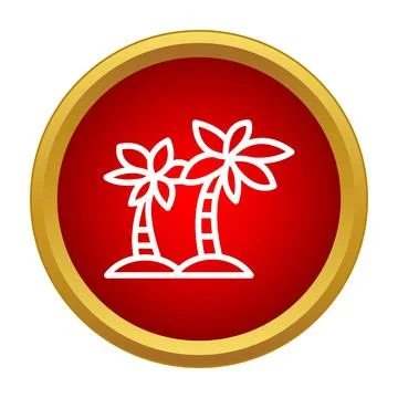 Two palm trees on small island outline icon 스톡 일러스트