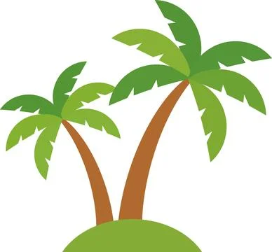 Two Palm Trees Stand Tall on a Small Hill With Green Grass and Blue Sky in .. Illustrazione stock