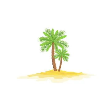 Two Palm Trees Standing On Sandy Beach Stock Illustration