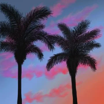 Two Palm Trees At Sunset Stock Illustration