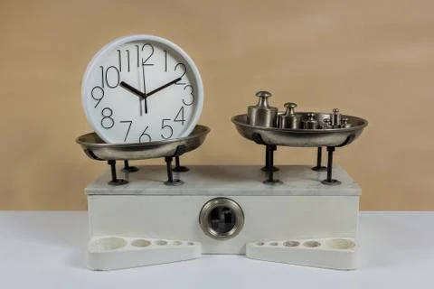 Two pan balance Stock Photos