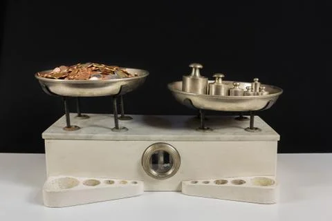 Two pan balance Stock Photos