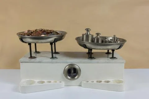 Two pan balance Stock Photos