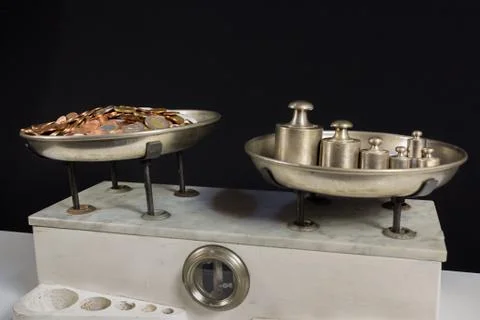 Two pan balance Stock Photos