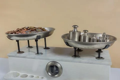 Two pan balance Stock Photos