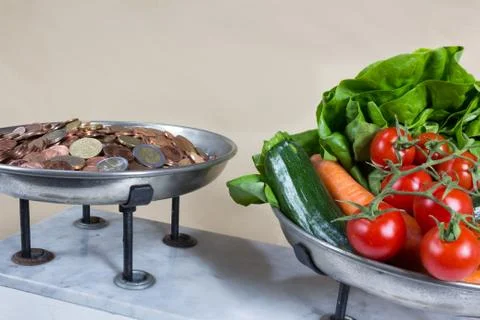 Two pan balance Stock Photos