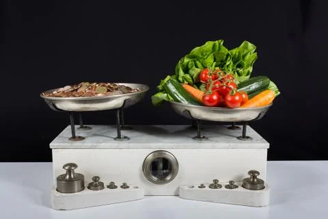 Two pan balance Stock Photos