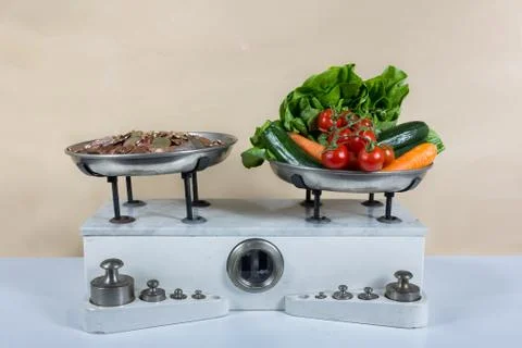 Two pan balance Stock Photos