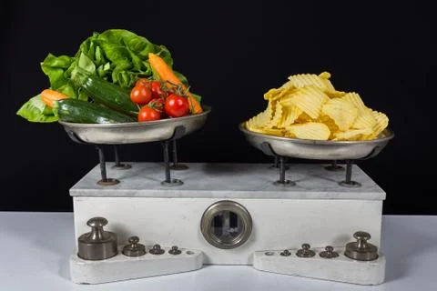 Two pan balance Stock Photos