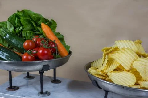 Two pan balance Stock Photos