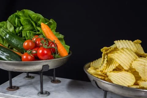Two pan balance Stock Photos