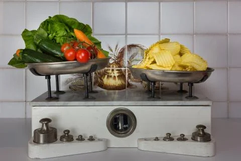 Two pan balance Stock Photos