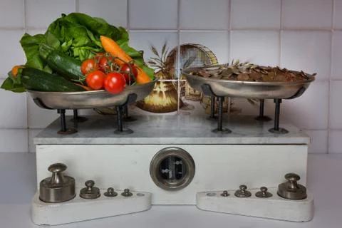 Two pan balance Stock Photos