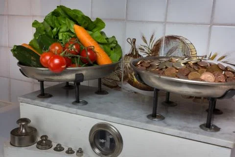 Two pan balance Stock Photos