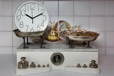 Two pan balance Stock Photos