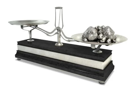Two Pan Balance Scale And Platinum Illustrazione stock