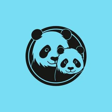 Two panda head zoomed in circular black Stock Illustration