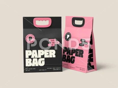 Two Paper Bags with Plastic Handle Mockup PSD Template