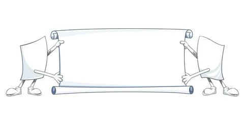 Two paper characters holding blank banner. Stock Illustration