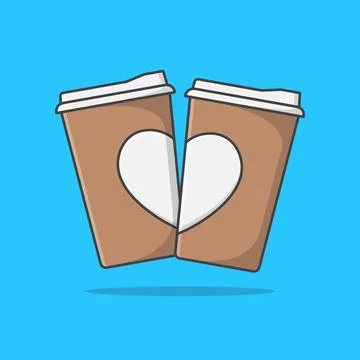 Two Paper Cup Of Coffee With Heart Vector Icon Illustration. Coffee flat icon Stock Illustration
