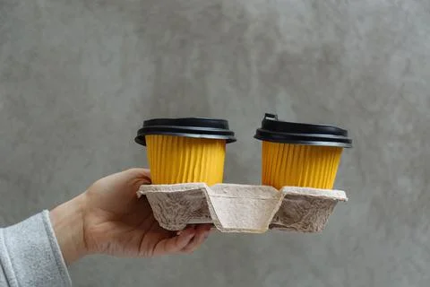 Two paper cups with coffee Stock Photos