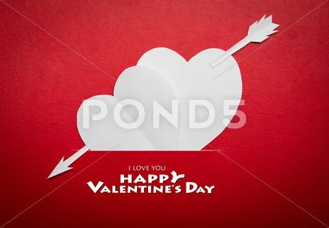 Two paper hearts pierced with an arrow symbol for valentines day with copy s Stock Illustration