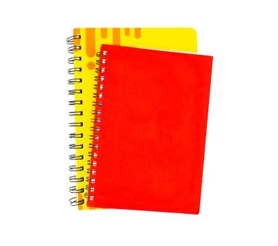 Two paper note diary of red and yellow color placed on top of each other Stock Photos