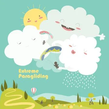 Two paragliders on sky Stock Illustration