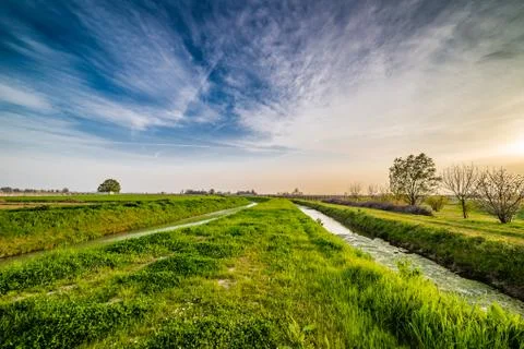 Two parallel irrigation canals 库存照片