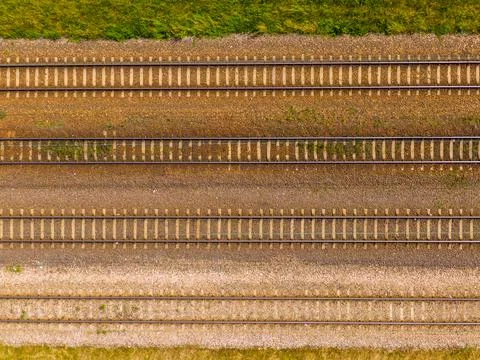Two parallel railroads. aerial view Stockfoto's