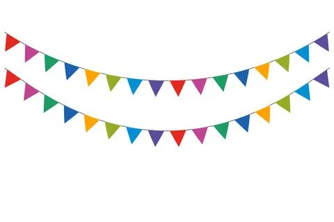 Two parallel rows of vibrant multicolored triangular pennant bunting flags .. Stockillustratie