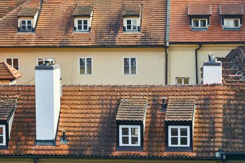 Two parallel tiled houses in Prague Fotos de archivo