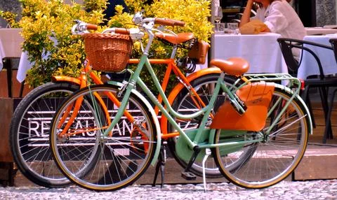 Two parked bicycles. Stock Photos