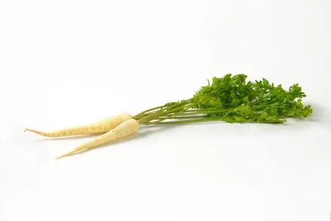 Two parsley roots on white background Stock Photos