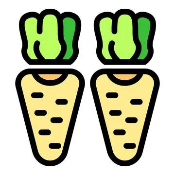 Two parsnip root vegetables growing in soil with leaves Stock Illustration