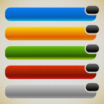Two part banners, buttons with intersecting rectangles. 5 colors. Ilustración de archivo
