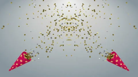 Two Party crackers exploding animation, flying confetti - Silver background Stock Footage 137311990