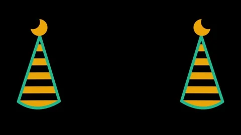Two party hats with crescent moon animation isolated on black background 스톡 동영상 336478142