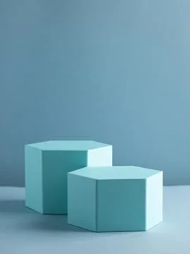 Two pastel blue hexagonal podium blocks on minimal studio background with s.. Stock Photos