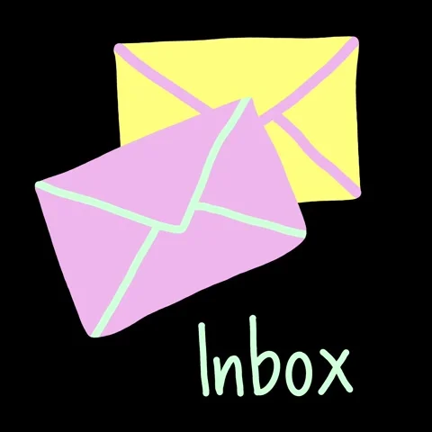 Two pastel envelopes overlap above playful mint green "Inbox" text Stock Footage 313112621