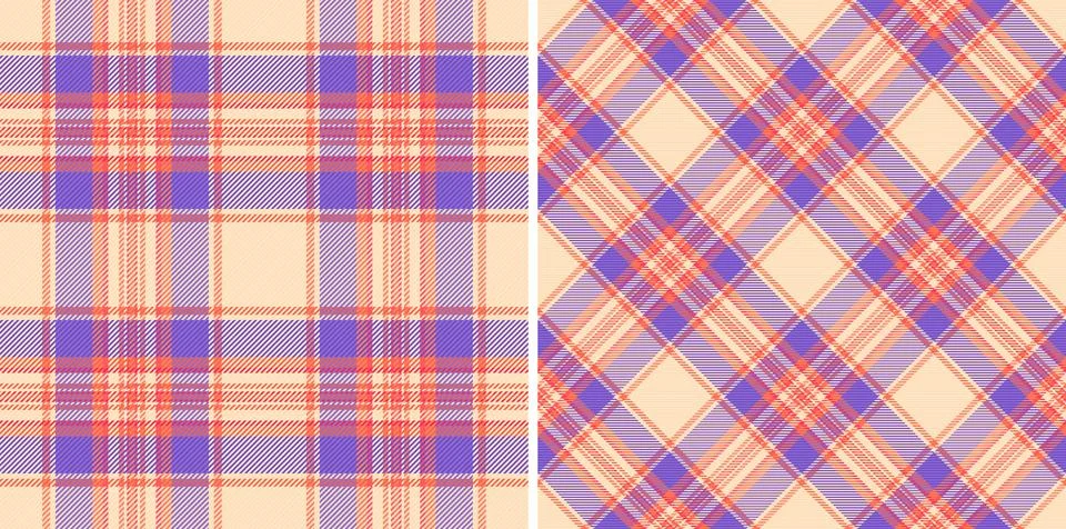 Two pastel plaid patterns in peach, coral  lilac. Perfect for textile desig.. Stock Illustration