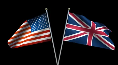 Two patriotic flags blowing in the wind of USA vs England Stock Footage 38485471