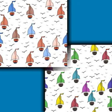 Two patterns with children s ships. vector illustration. Drawing by hand. Stock Illustration