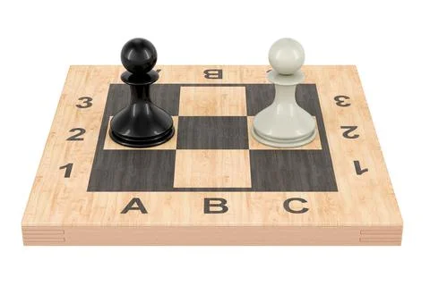 Two pawns on the chess board, confrontation concept. 3D rendering Stockillustratie