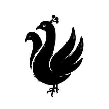Two Peacocks Silhouette. Abstract Design. Concept of Unity, Symbolism, and .. Stock Illustration