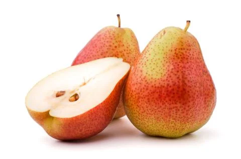 Two pears and half on a white background Stock Photos