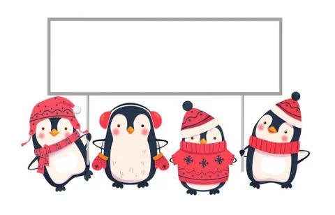 Two penguins holding banner Stock Illustration
