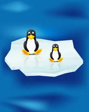 Two penguins on an ice floe Stock Illustration