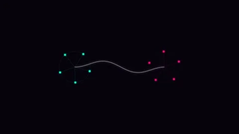 Two pentagonal constellations connected by a single wavy white line graphic Stock Footage 338311373