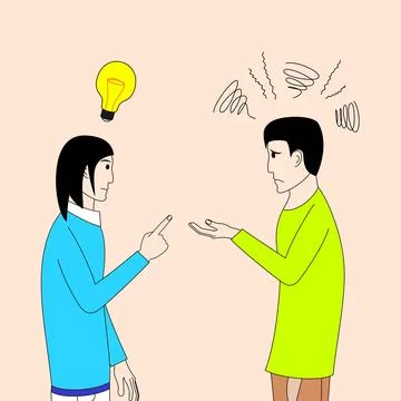 Two people are arguing, one of them feeling depressed and the other give a .. Stock Illustration